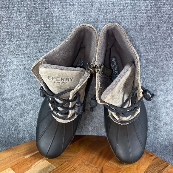 Sperry Saltwater Duck Boots Womens 8.5 Gray Black Leather Rain Shoes - Picture 7 of 10
